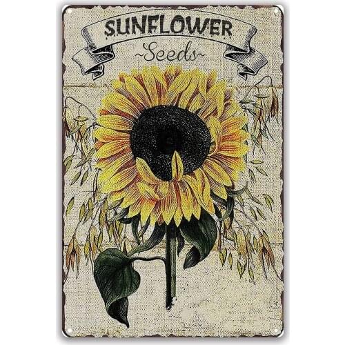 Metal Tin Sign Sunflower Family Living Room Bedroom Art Room Decoration Old-fashioned Retro Square Metal Plate 8X12 Inch