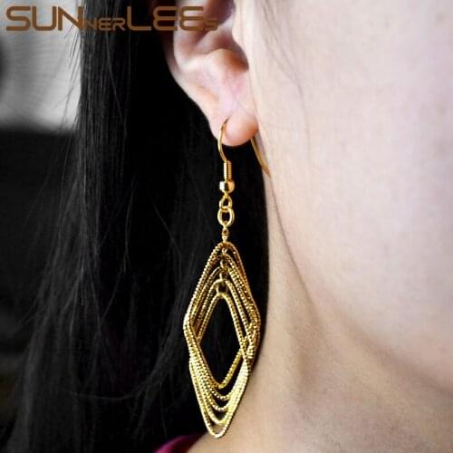 SUNNERLEES Fashion Jewelry Womens Girls Gold-Color Drop Earrings Rhombus Dangles E28 Y