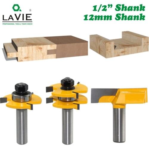 3pcs 12MM 1/2inch Shank Tongue & Groove Joint Assemble Router Bits 3/4" stock T-Slot Tenon Cutter Milling for Wood Woodworking