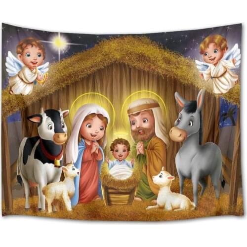 Jesus Christ Birth at Manger Wall Hanging Christian and Angel Tapestries