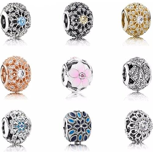 NEW 100% 925 Sterling Silver Hollow Crystal Charm Bead Pearl Fit Original Bracelet DIY bracelet factory Wholesale