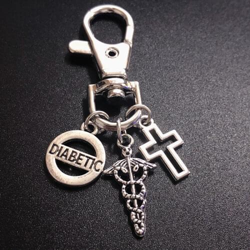 New Otaku Diabetic Key Ring Cross Keyring Medical Alert Keychain Awareness Keychain Holder for Men Gifts Mens Keychain