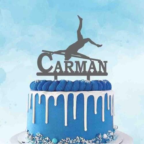 Personalized Sport Cake Topper Custom Name Man High Jump Silhouette Toppers For High Jumper Party Cake Decoration YC284
