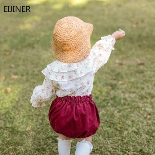 2021 Spring Summer Girls Floral Shirts Long Sleeve Cotton Childrens Tops Lace Collar Baby Girl Clothes Toddler Infant Shirts