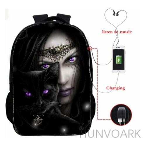 16 Inch Cat Children School Bags Orthopedic Backpack Kids School Boys Girls Mochila Infantil 3d Cat Prints Bags Usb Charging