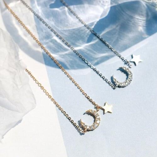 925 Sterling Silver Delicate Moon Star Clavicle Chain Necklaces Cubic Zircon Pendant Necklace For Women Christams Gitfs S-N454