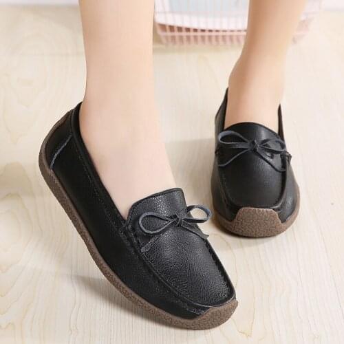 CAGILKZEL 2021 Fall/Winter Flat Single Shoes Womens Leather Black Mother Shoes Rubber Sole Maternity Shoes Work Shoes