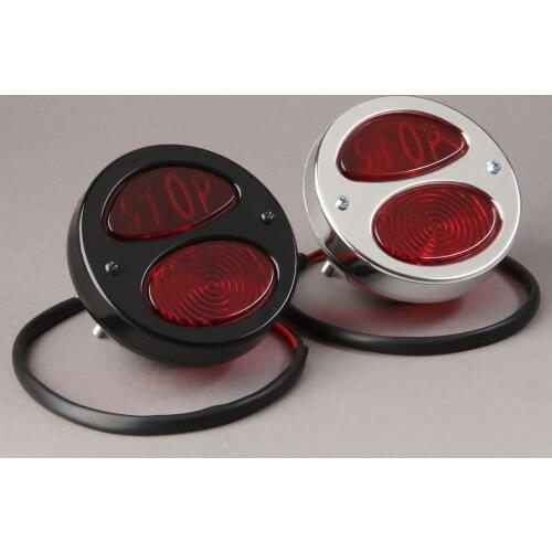 Universal Chrome Chrome Red Motorcycle "STOP" Tail Light For Cafe Racer Duolamp Vintage Rear Stop Lamp Brake Light