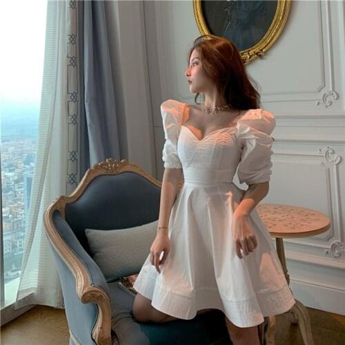 VintageWhite Dress Summer2021 Harajuku Fashion Women Mini Skirt Fairy Evening Dress Elegantes Cute Aesthetic Clothes Cottagecore