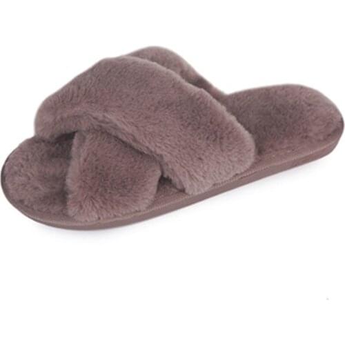 Cross hairy slippers womens autumn and winter new style Korean fashion comfortable and thin, flat-bottom trendy cotton slippers