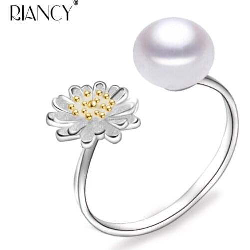 2017 fashion lovely flower pearl ring, 925 sterling silver,natural freshwater pearl jewelry, women birthday gift top quality