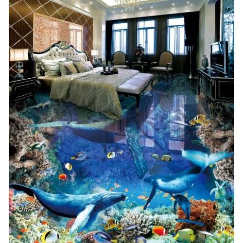 Customize 3d flooring Underwater world dolphin wallpaper wall paper roll for Living room bedroom floor vinyl wallpaper 2019