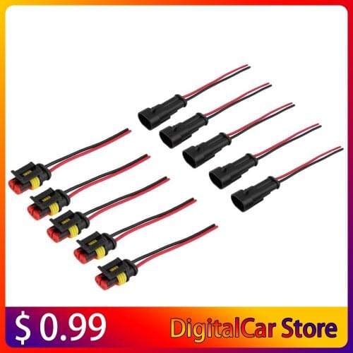 5Pcs 2-Wire 2P Car Waterproof Male Female Electrical Connectors Plug-In Car Motorcycle Scooter Marine Electrical System