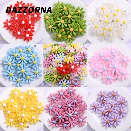 18/22/28mm 15Pcs/Lot Acrylic Pendants Beads Charm Sun Flower Shape Pendants For DIY Marking Key Chains Jewelry Accesories