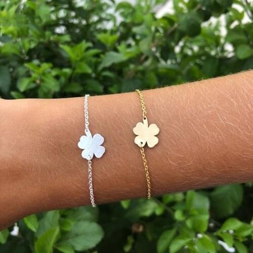 Stainless Steel Good Luck Wish Four Leaf Clover Bracelet For Women Friends Pulseras Bileklik Shamrock St. Patricks Day