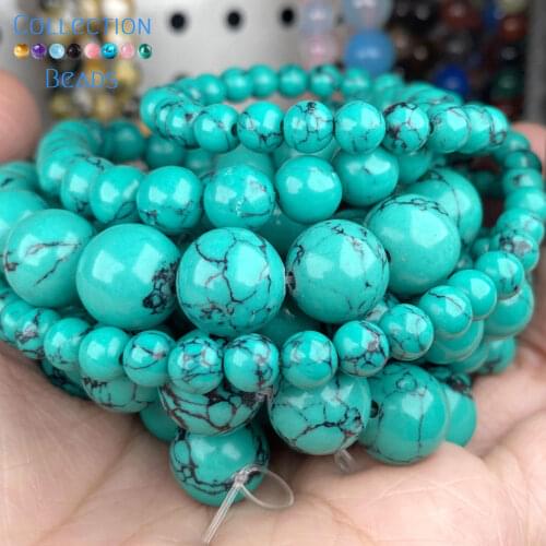 Synthesis Green Turquoises Stone Beads Loose Spacer Round Beads For Jewelry Making 4-12 MM DIY Bracelet Accessories Wholesale