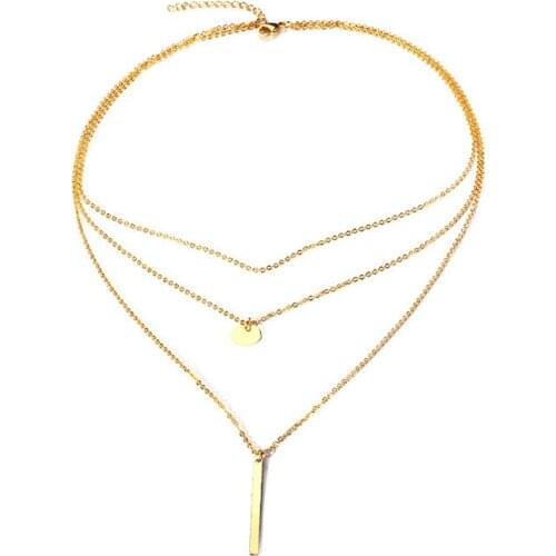 Stainless Steel Love Double-deck Square Pendant Necklaces Gold Color Round Coin Choker chain Necklace Women Female Xmas Gift