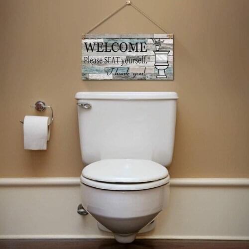 Hot Wooden Welcome Sign Board Please Seat Yourself Toilet Hanging Plaque Wall Decor