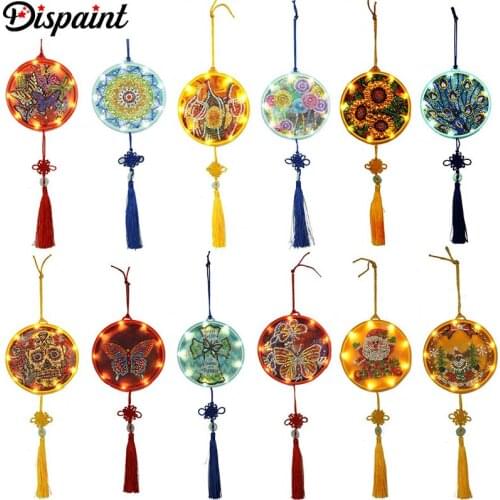 Dispaint Diamond Painting LED Lamp Light Mandala 5D Diamond Embroidery Landscape Rhinestones DIY Diamond Christmas Halloween