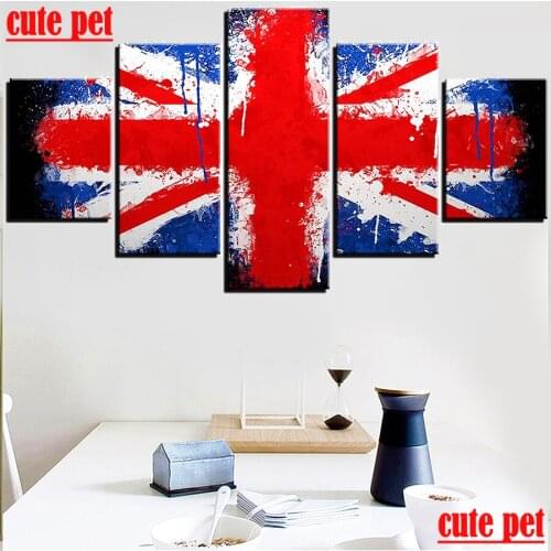 DIY full drill embroidery British flag 5D diamond drawing diamond art kit rhinestone home wall decorative art 5PCS cute pet