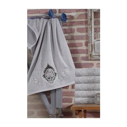 DowryWorld-Dantela-French Laced Embroidered Gonca Dowry Bamboo Towel Gray
