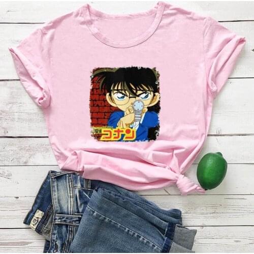 Detective Conan T Shirt Women Short Sleeve Cotton Graphic Tee Women Black O-neck Camisetas Mujer Casual Femme T-shirts