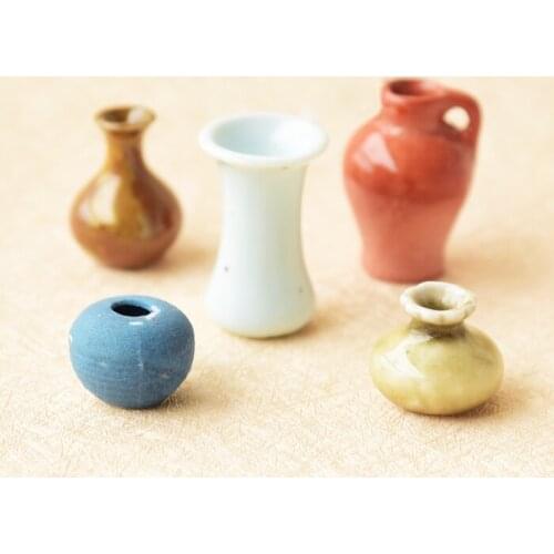 G07-X104 children baby gift Toy 1:12 Dollhouse mini Furniture Miniature rement Doll accessories colorful ceramic vase 5pcs/set