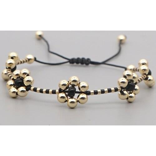 Go2Boho Flower Charm Braclets Black and Gold Beaded Bracelet for Women Trendy 2021 Adjustable Rope Japan Bead Bracelets Jewelry