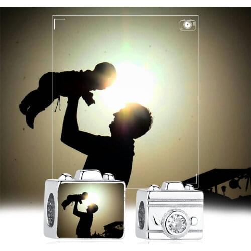 ELESHE 925 Sterling Silver Personalized Custom Photo Charm Bead Travel Camera Fine Beads Fit Original Bracelet DIY Jewelry Gift