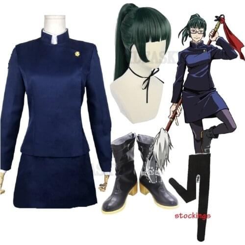 Anime Jujutsu Kaisen Cosplay Costume Maki Zen in Green Wig Top Skirt shoes Zenin Maki Halloween Christma Party Uniform Men Women