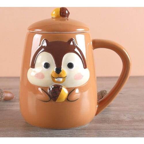 Small horse flying hand-painted squirrel animal cute cartoon creative personality ceramic water cup with lid