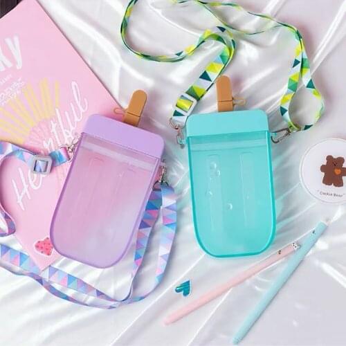 Cute Plastic Drink Water Bottles With Straws Water Bottles For Outdoor Sports Travel Adjustable Shoulder Transparent Water Jug