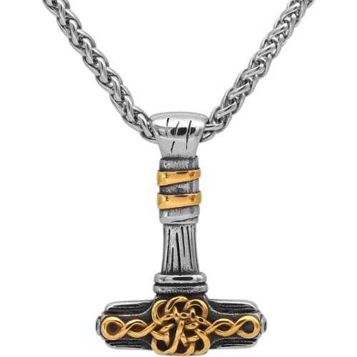 Men viking Thor hammer Mjolnir Necklace stainless steel Nordic jewelry For Men with valknut gift bag