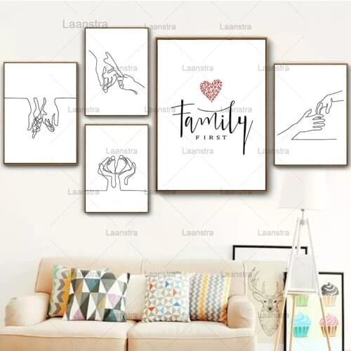 Wall Art Happy Family Canvas Painting Art Hand Drawn Lines Love Baby Nordic Posters for Kids' Nursery Room Decor Wall Art Mural