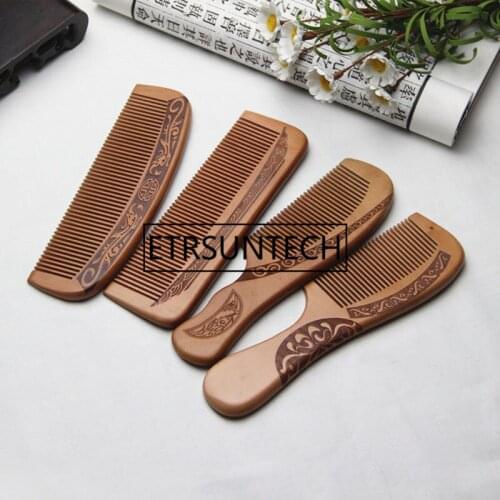 Natural Peach Solid Wood Comb Engraved Peach Wood Healthy Massage Anti-Static Comb Hair Care Tool Beauty Accessories F1203