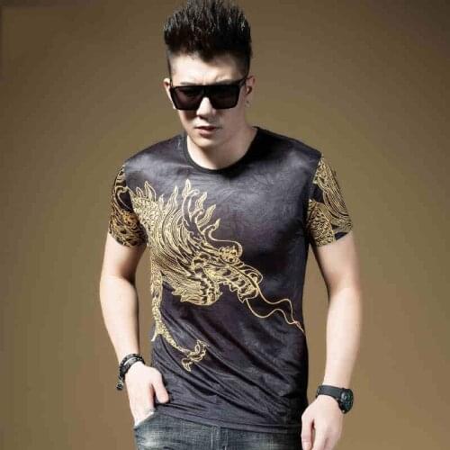 New Summer Mens Short Sleeve O-neck T-shirt Dragon Print Chinese Style Casual Top Tee C20