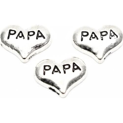 Newest 10pcs/lot papa Heart Floating charms Alloy Charms Living glass Memory Lockets DIY woman Jewelry