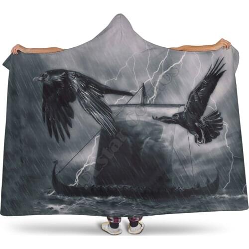 Viking tattoo Character Hooded Blanket Adult colorful child Sherpa Fleece Wearable Blanket Microfiber Bedding style-3