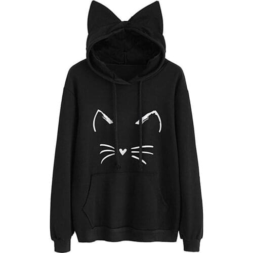 Autumn Winter Women Hooded Hoodies Long Sleeve Letters Printing Sweatshirt With Cat Ears Hat Lady Girls Casual Pullover #YL5