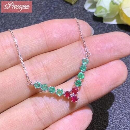 Natural Emeral&Ruby necklace Free shipping 925 Sterling silver Luxurious Genuine Gemstone Necklace for Women fine Jewelry #23
