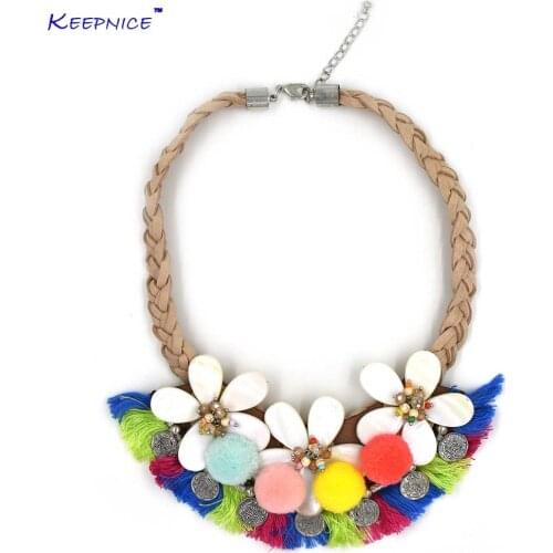 New Cute Flower Pompous Tassel Pendants Statement Necklace Cute Romatic Boho Maxi Pendant Necklace Choker Collar For Women