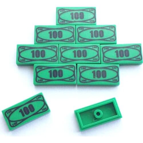 Tile 1x2 with 100 Dollar Bill Money Patten accessory bricklink DIY building block brick assemble particles brickset