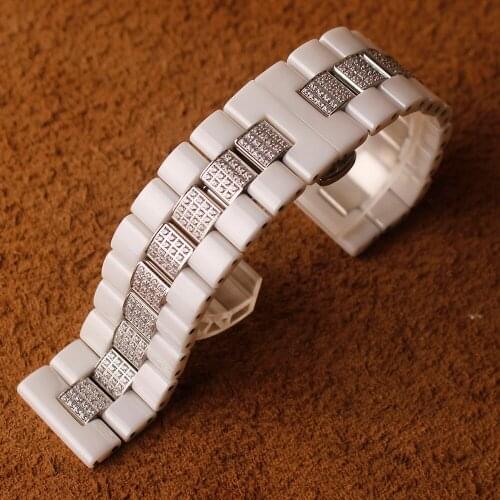 Watchband Ceramic and Stainless steel with Diamond Strap Bracelet band Mens Watches Accessories Replace for smart Watches 22mm