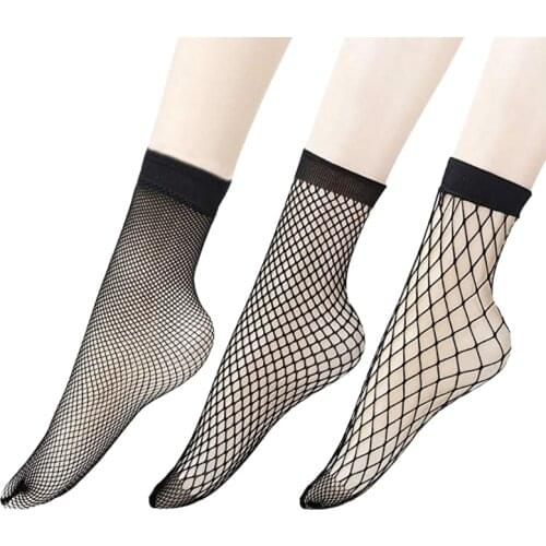 RMSWEETYIL 3Pairs Black Lace Fishnet Socks For Women Sexy Sheer Mesh Nylon Hollow Out Net Ladies Casual Dress Summer Ankle Sock
