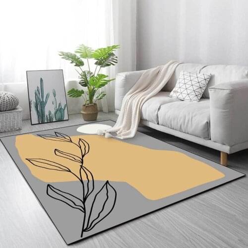 Nordic Morandi Line Leaves Printed Area Rugs Simple Living Room Sofa Table Non-Slip Floor Mat Bedroom Bedside Soft Shaggy Carpet