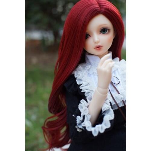 Stylish 1/3 BJD Big Wave Wigs Long Curly Hair For Dollfie Hairpiece Wine Red