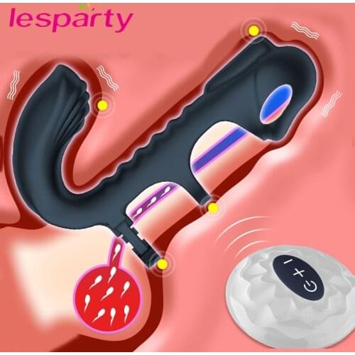 Vibrating Double Penetration Penis Massager Rings Sex Toys for Men Strap On Anal Plug Dildo Butt Plug Vibrators for Men Couples