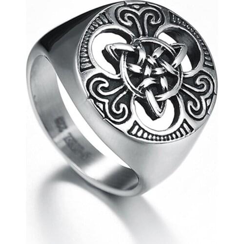 Vintage Punk Style Silver Color Titanium Stainless Steel Irish Celtics knot Ring for Men Women Retro Jewelry Size 7-13
