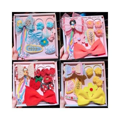High Quality Children Princess Hair Accessories Gift Box Set Handmade Cartoon Bow-knot Hairpin Headdress Rubber Band Party Gift