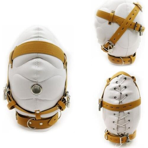 Sexy Fetish Bdsm Bondage Closed Leather Mask Hood For Man And Woman Salve Restraint Harness Juguetes Sexuales Couples Sex Mask